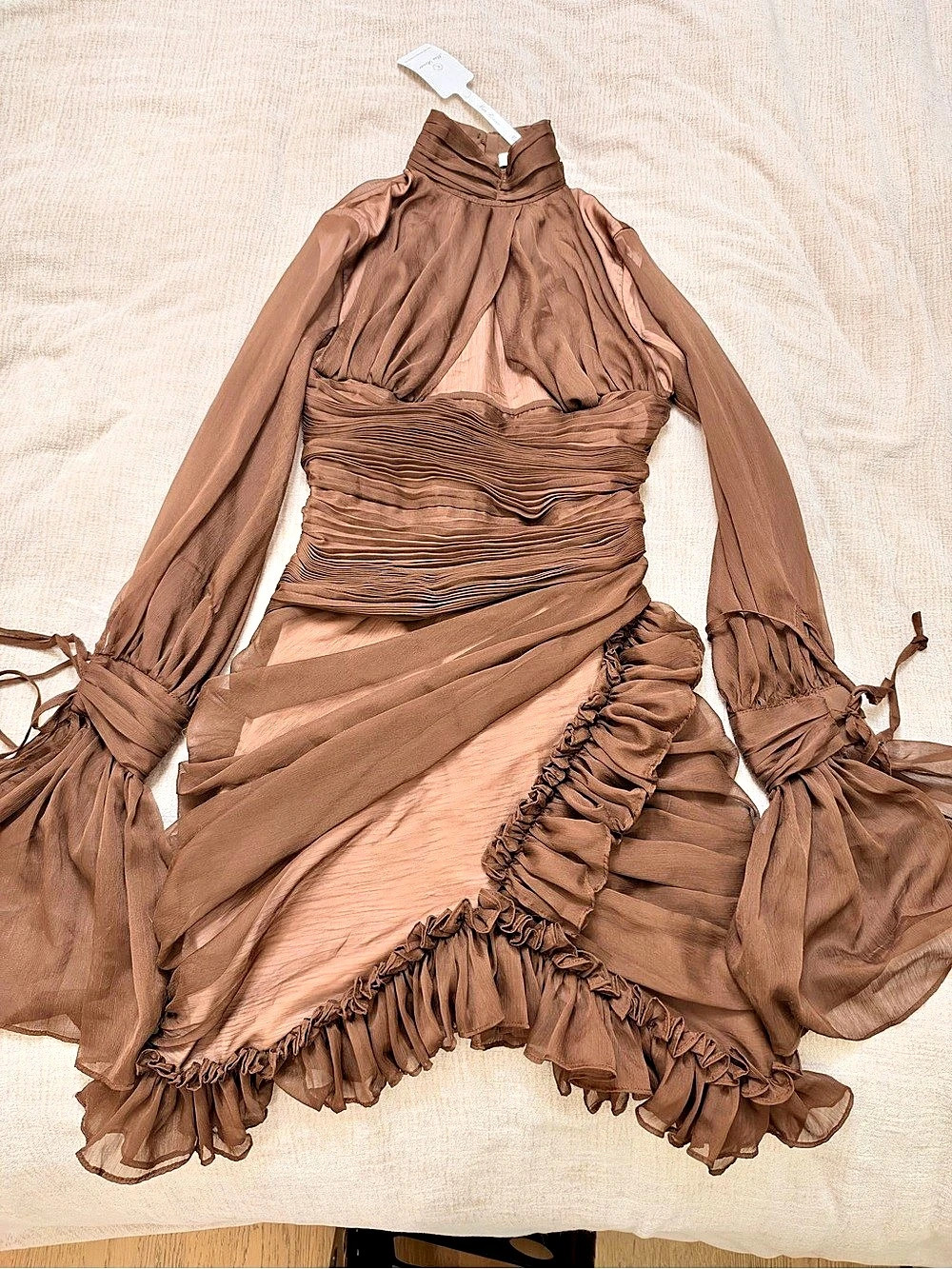 Miss Rosier Vedette Brown Ruched Corset Maxi Dress Mini Dress Size Small